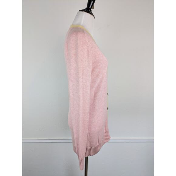 Faconnable Cardigan Sweater Cotton Cashmere Classic Preppy Pink Yellow Size S - Picture 7 of 11